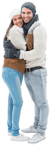 Romantic Winter Embrace Transparent Background Young Couple