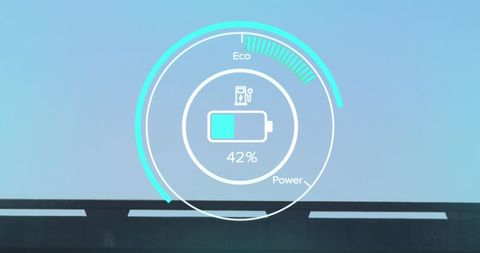 Battery level interface overlay on moving cars background