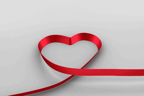 Red Heart Shaped Ribbon on Transparent Background