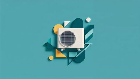Geometric abstract outdoor air conditioner design on teal background