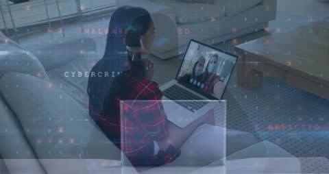 Cybersecurity Concept with Businesswoman Using Laptop