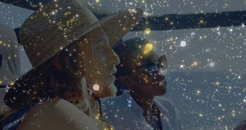 Couple on Coastal Boat Adventuring Shows Vacation Magic