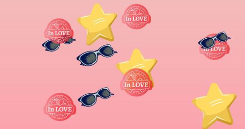 Playful Pattern with Sunglasses and Stars on Pink Background