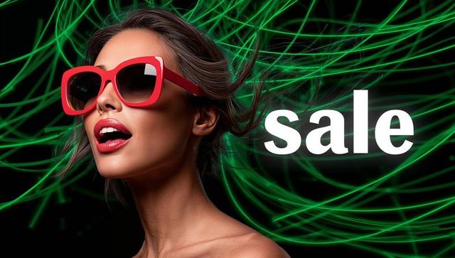 Trendy Fashion Glamour with Bold Red Sunglasses and Green Neon Lights