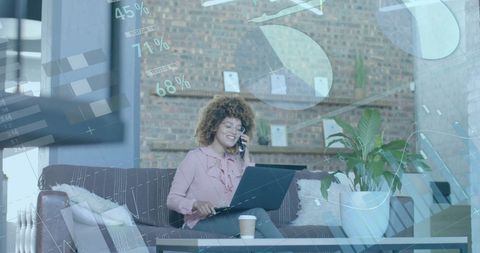 Businesswoman Managing Financial Data in Modern Office
