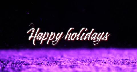 Happy Holidays Text on Purple Snow with Black Background