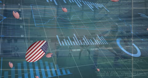 USA-themed Digital Interface with Statistical Graphs