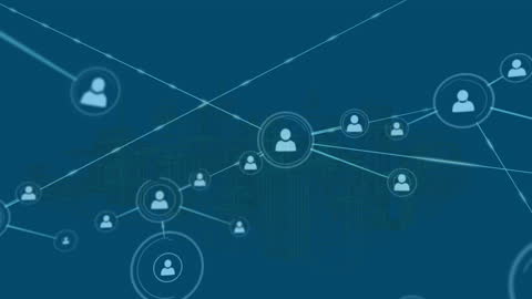 Digital Network Community on Urban Skyline Background