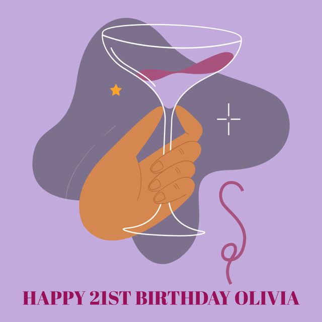 Celebratory 21st Birthday Toast Illustration with Personalized Text - Download Free Stock Videos Pikwizard.com