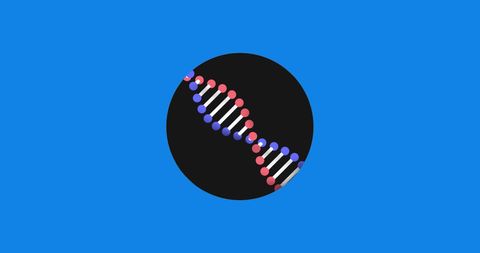 Spinning dna helix on vibrant blue background