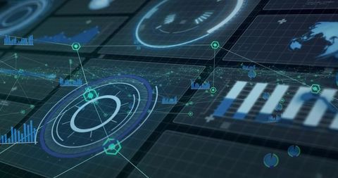 Futuristic Digital Interface with Chart and Data Visualizations