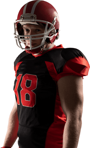 Focused young american football player wearing red helmet transparent background