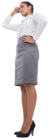 Businesswoman Posing in Thoughtful Stance on Transparent Background