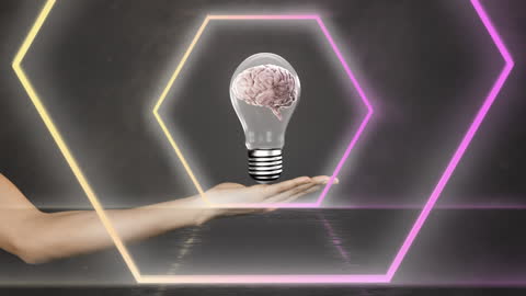 Brain Powered Light Bulb in Neon Hexagon Setting