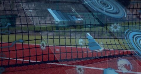 Tennis Court Net with Digital Data and Virtual Graphics