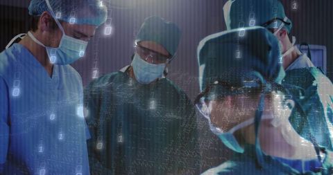 Healthcare team utilizing digital technology in operating room