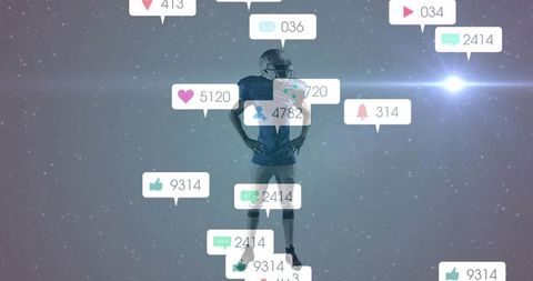 Football Player in Focus with Floating Social Media Icons