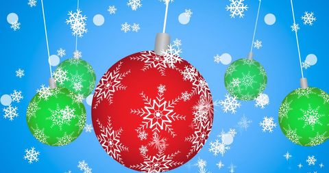 Festive Christmas Baubles with Snowflakes on Blue Background - Download Free Stock Images Pikwizard.com