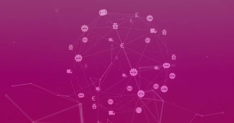 Abstract Network Connections with Digital Interface Icons on Pink Background - Download Free Stock Images Pikwizard.com