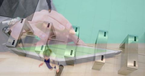 Hands Using Tablet Over Turnstile Security Contrast