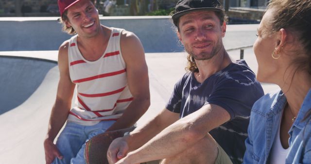 Friends Chatting and Laughing in Skatepark Wear Casual Summer Outfits - Download Free Stock Images Pikwizard.com