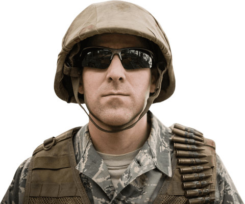 Transparent Portrait of Military Soldier in Uniform with Ammo Belt - Download Free Stock Videos Pikwizard.com