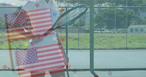 Dynamic Tennis Player with Vibrant USA Flag Overlay