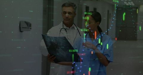 Doctors Analyzing X-ray in Futuristic Digital Health Environment