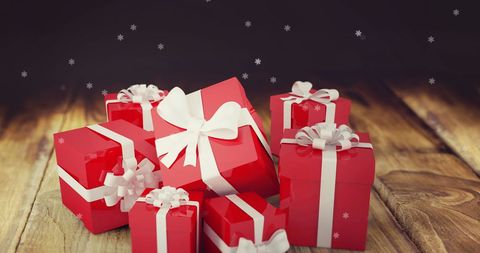 Red Christmas Gift Boxes with Bows on Wooden Surface - Download Free Stock Images Pikwizard.com