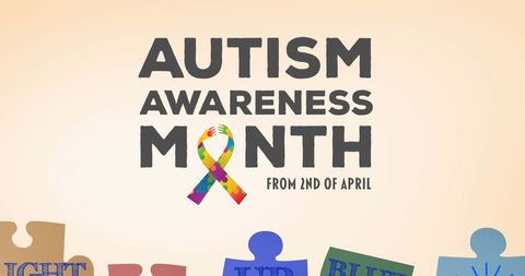 Autism awareness month ribbon with puzzle pieces