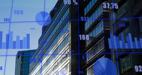 Cityscape with Financial Data Integration Visualization