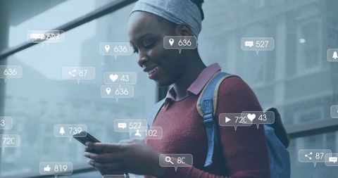 African American Woman Engaging with Social Media Outdoors - Download Free Stock Images Pikwizard.com