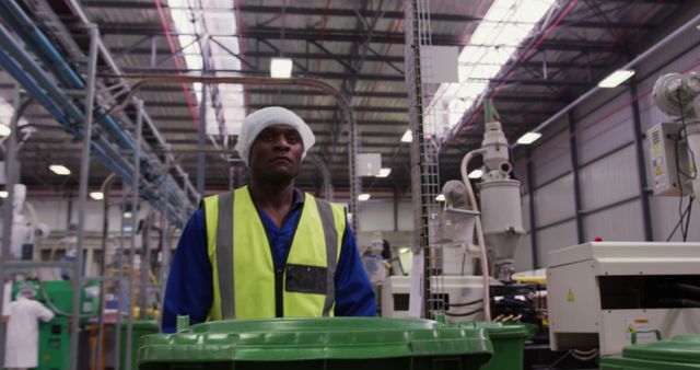 Factory Worker in High-Visibility Uniform Operating Machinery - Download Free Stock Images Pikwizard.com