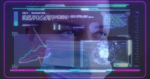 Futuristic Holographic Interface Over Female Face with Digital Elements