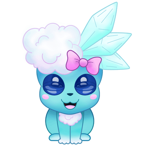 Pastel Blue Fantasy Character with Pink Bow and Crystal Ears
