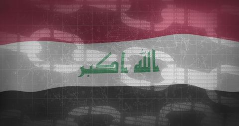 Iraqi flag embedded with digital technology symbols