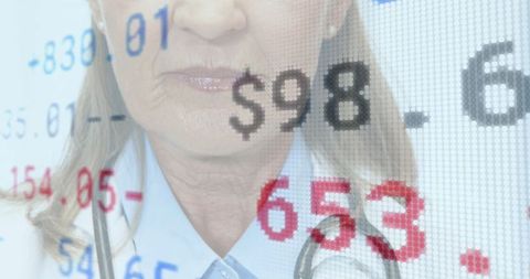 Healthcare Professional with Financial Data in Overlay