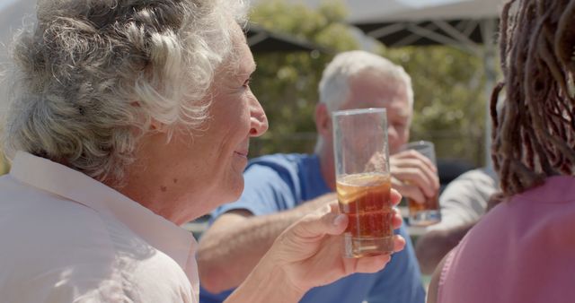 Senior Friends Enjoying Drinks Outdoors on a Sunny Day - Download Free Stock Images Pikwizard.com