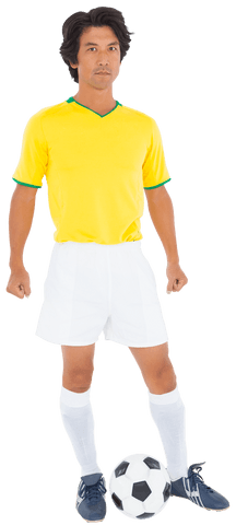 Transparent Stern Football Player in Yellow Jersey with Ball