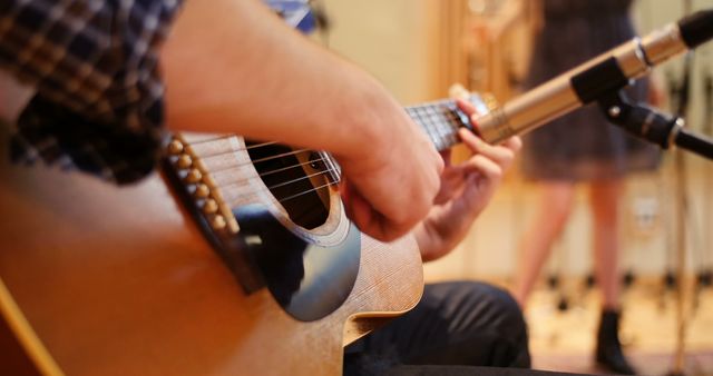 Musician Playing Acoustic Guitar during Recording Session - Download Free Stock Images Pikwizard.com