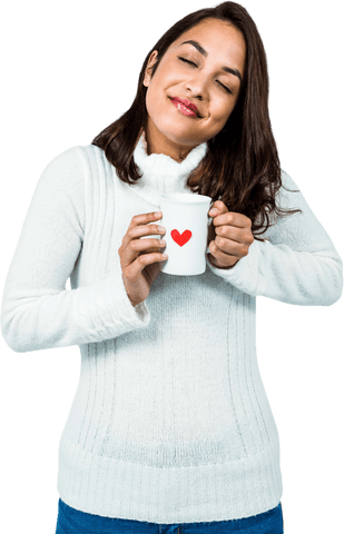 transparent joyful woman holding heart coffee mug - Download Free Stock Videos Pikwizard.com