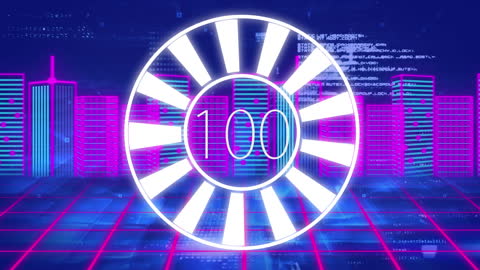 Digital Data Counting Animation with Futuristic City Background