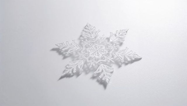 Delicate six-point filigree snowflake casting soft shadow on minimal pale surface