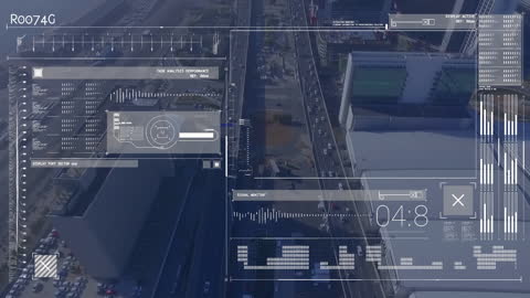 Futuristic Data Interface Overlay on City Traffic