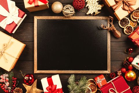 Festive Christmas Frame with Gifts and Decorations
