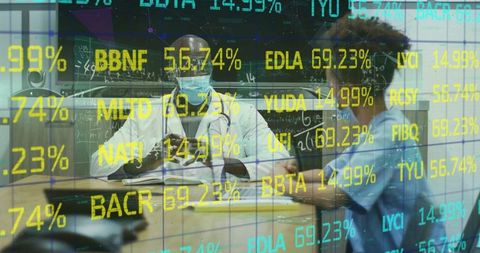 Doctor Writing With Data Overlay Medical Consultation Analytics