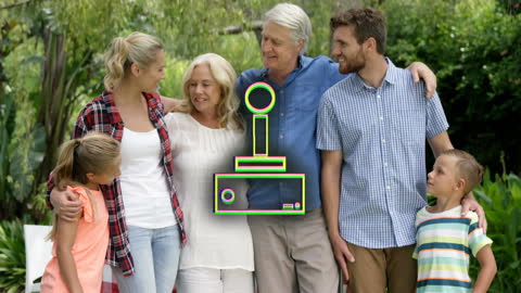 Multigenerational Family Smiling in Lush Garden