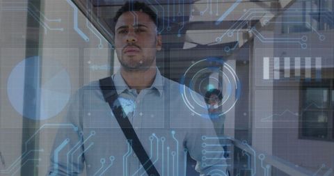 Businessman in Futuristic Digital Environment