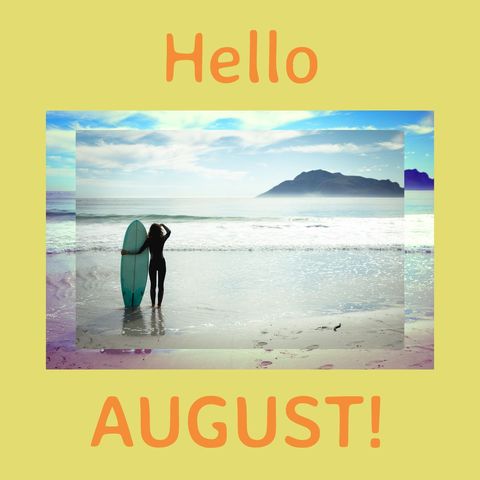 Surfer Welcoming August on Sunny Beach - Download Free Stock Templates Pikwizard.com