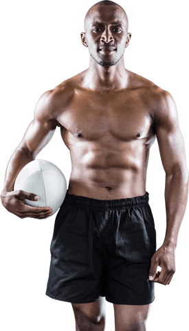 Transparent Portrait of Muscular Sportsman Holding Rugby Ball